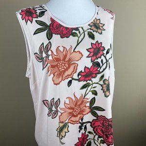Vince Camuto Sleeveless Blouse Size L Pink Green, Floral, Round Neck